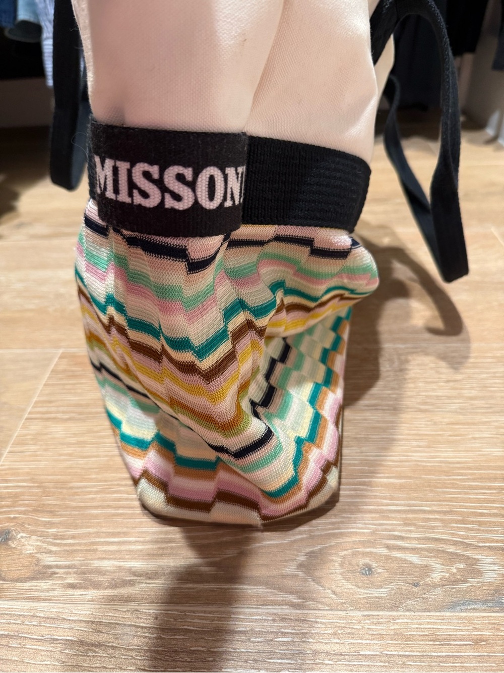 Large Missoni Mare Cream, Black and Multicolor Striped Canvas Beach Tote - Picture 4 of 9